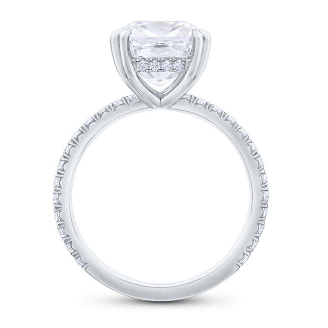 Cushion Cut Moissanite Hidden Halo Channel Setting Ring