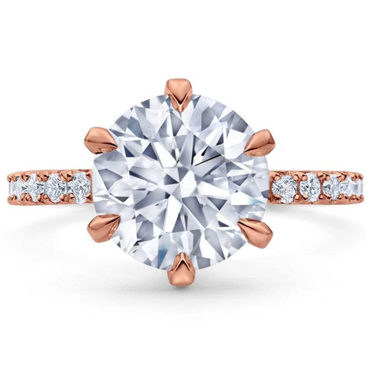 Pave Round Cut Thin Channel Setting Moissanite Engagement Ring