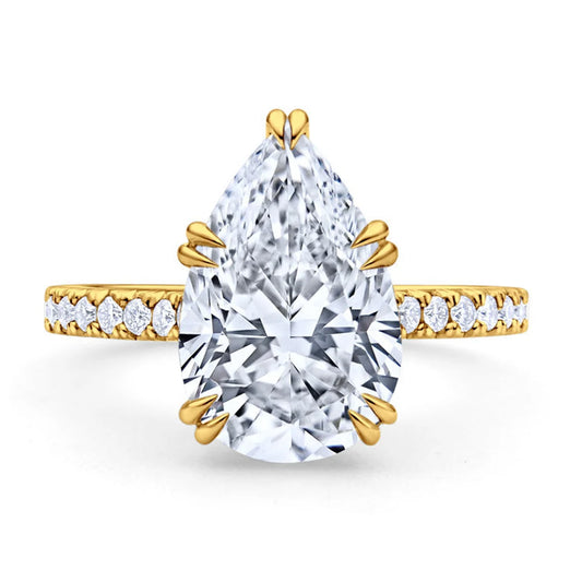 Pear Cut Prong Moissanite Diamond Ring, Channel Setting Ring in gold, Engagement ring for her