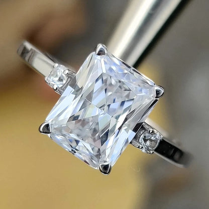 Three Stone Radiant Cut Moissanite Diamond Ring