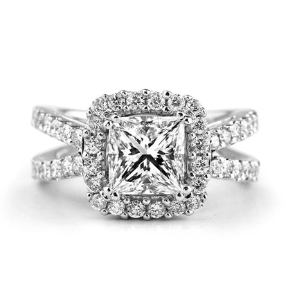Princess Halo Twig Moissanite Diamond Engagement Ring