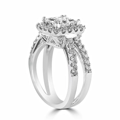 Princess Halo Twig Moissanite Diamond Engagement Ring