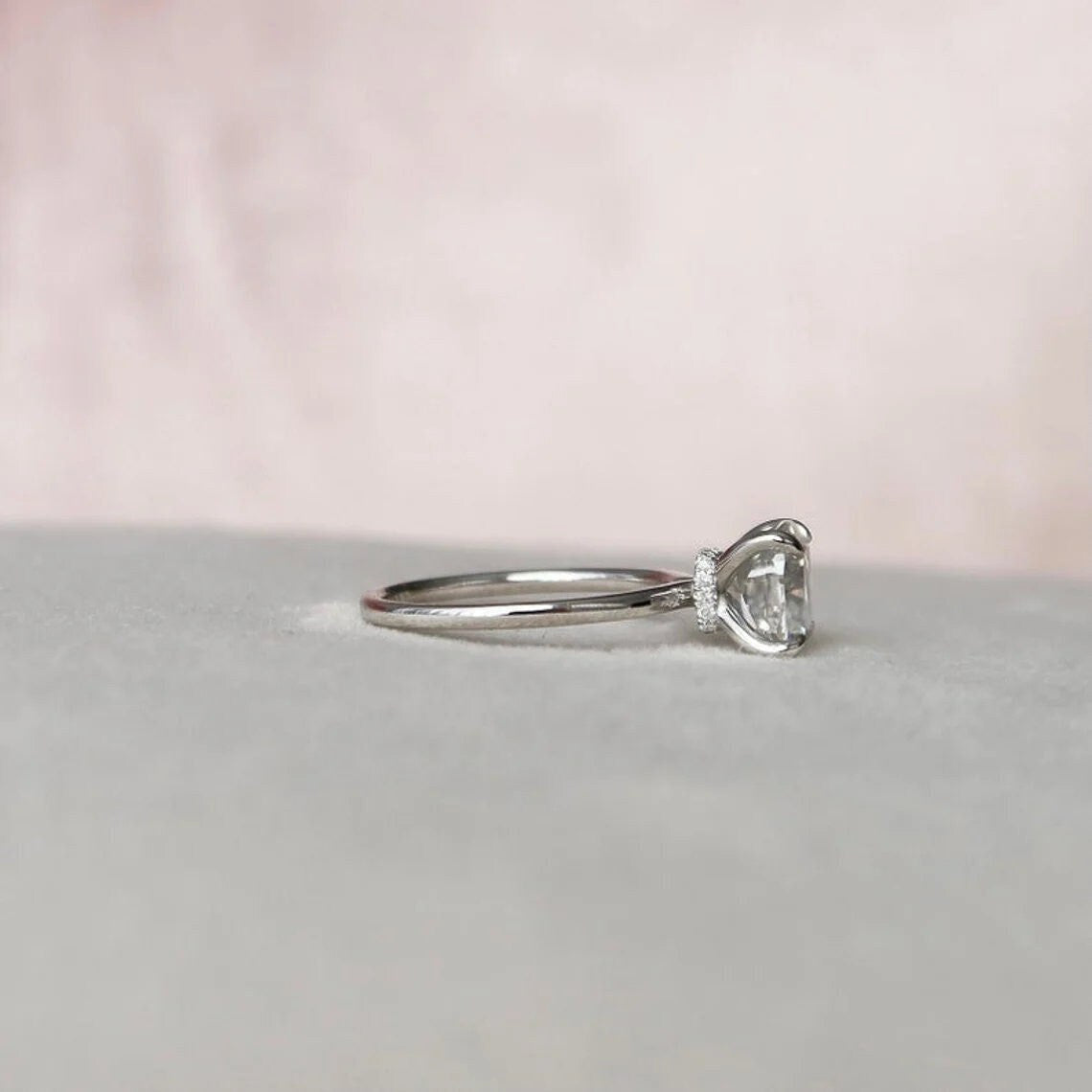 Cushion Cut Moissanite Halo Engagement Ring