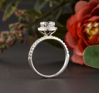 Half Eternity Halo Round Cut Moissanite Diamond Ring