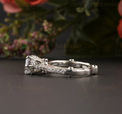 Unique Design Art Deco Round Diamond Engagement Ring