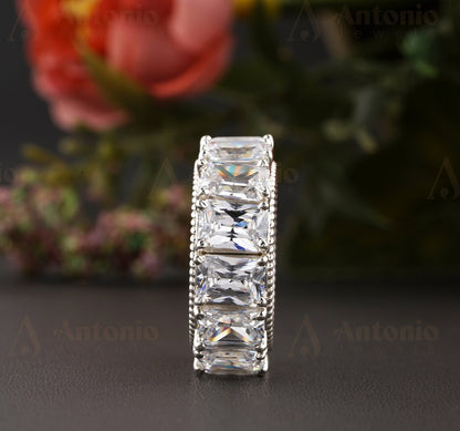 Emerald Cut Natural Moissanite Full Eternity Band