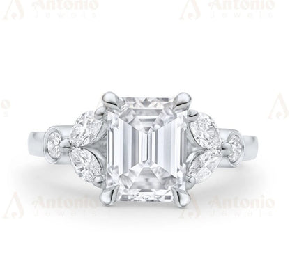 Vintage Emerald Cut Moissanite Anniversary Ring