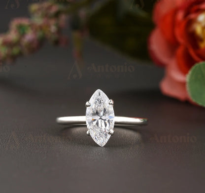 Marquise Cut Hidden Halo Moissanite Diamond Engagement Ring