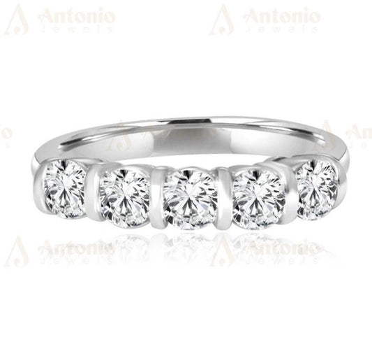 Five Stone Thin Moissanite Half Eternity Band