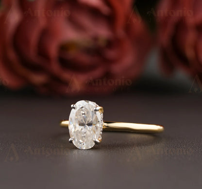 Oval Cut Hidden Halo Moissanite Diamond Engagement Ring