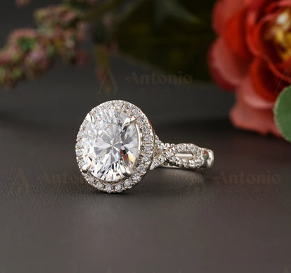 Oval Cut Art Deco Twig Moissanite Diamond Engagement Ring
