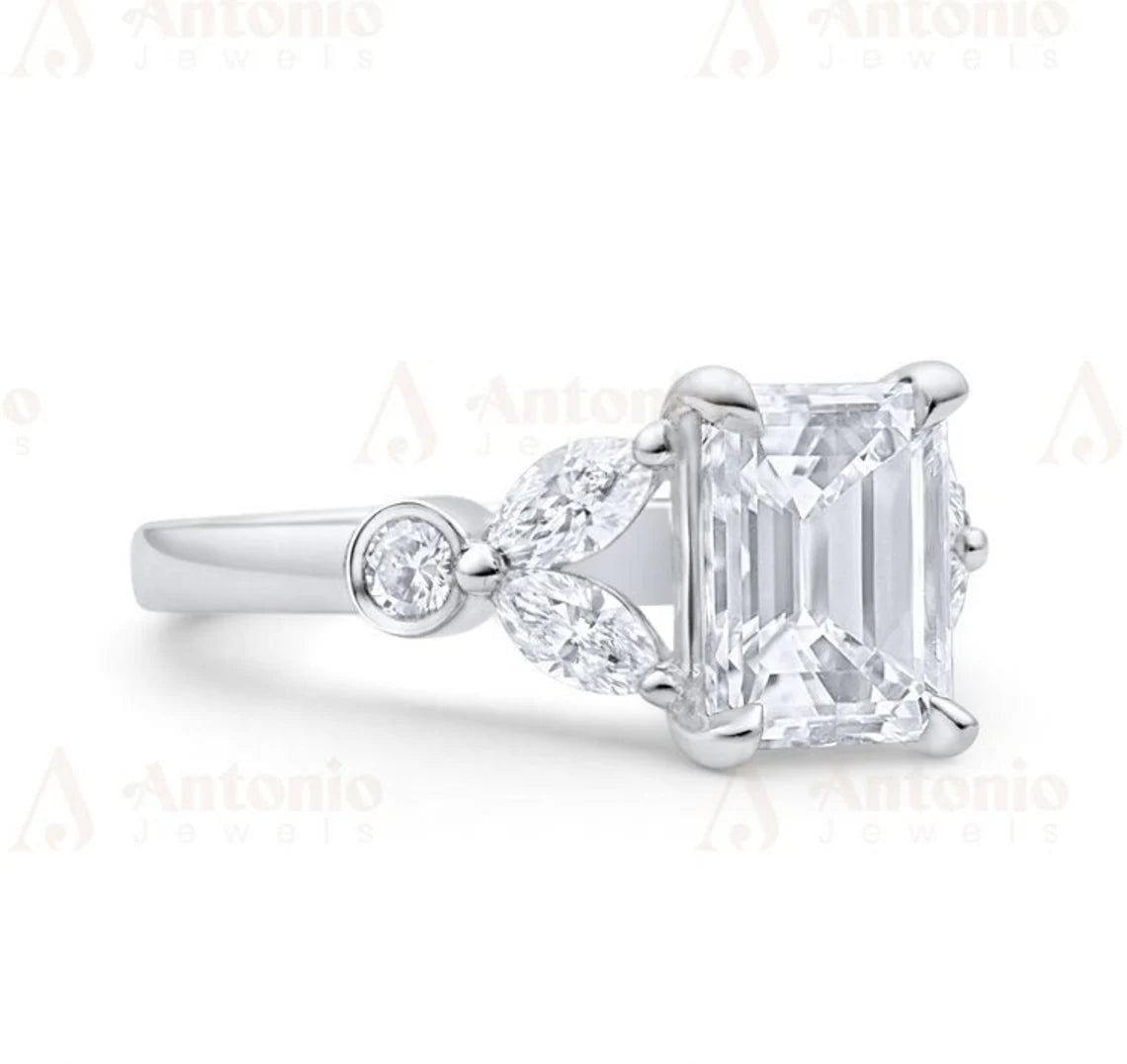 Vintage Emerald Cut Moissanite Anniversary Ring