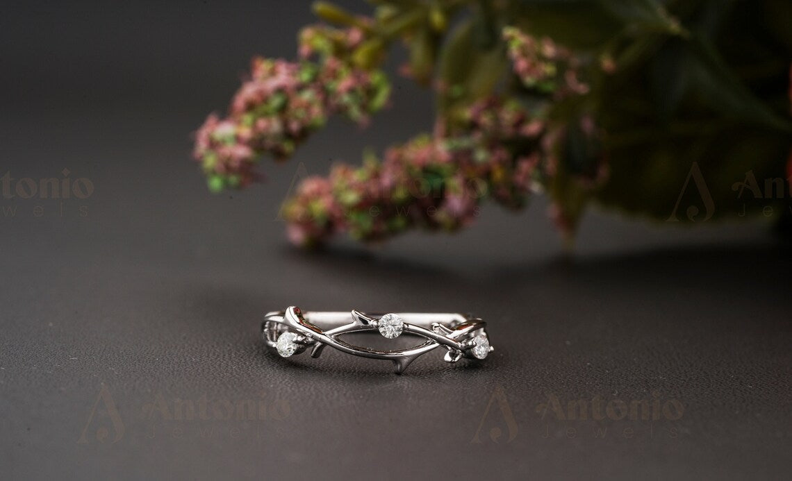 Moissanite Dainty Twig Wedding Band