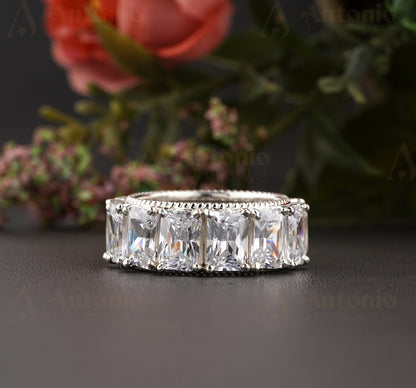 Emerald Cut Natural Moissanite Full Eternity Band