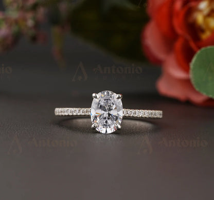 Half Solitaire Oval Cut Moissanite Engagement Ring