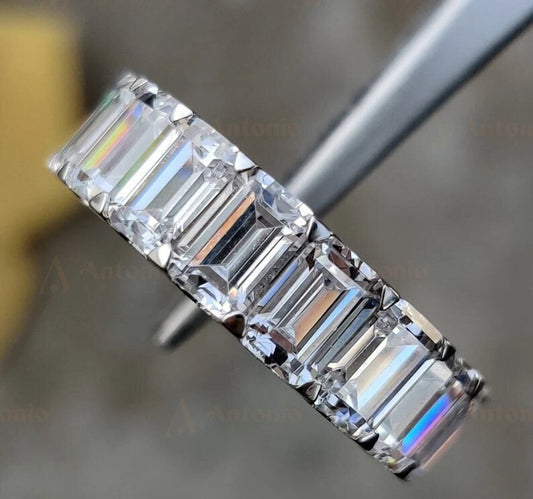 Long Classic Emerald Full Eternity Moissanite Band