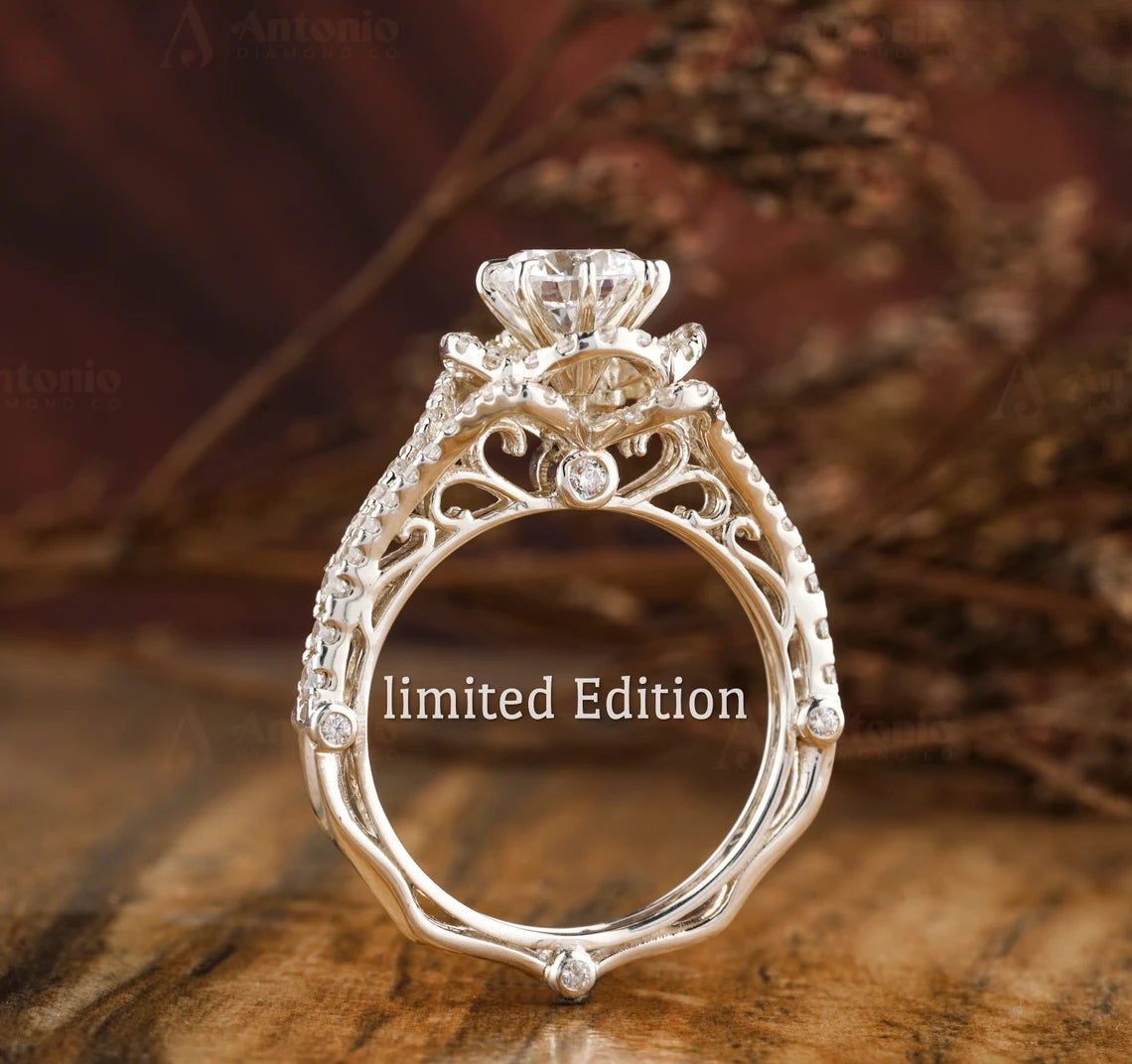 Oval Art Deco Round Diamond Engagement Ring
