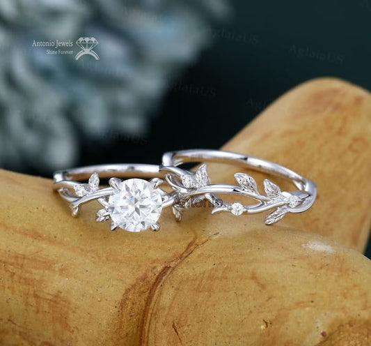 Twig Bridal Ring Set, Dainty Moissanite Ring, Branch Engagement Ring For Love