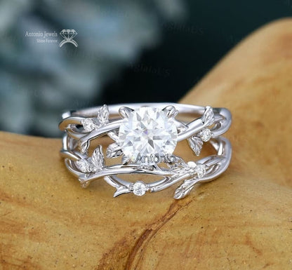 Twig Bridal Ring Set, Dainty Moissanite Ring, Branch Engagement Ring For Love