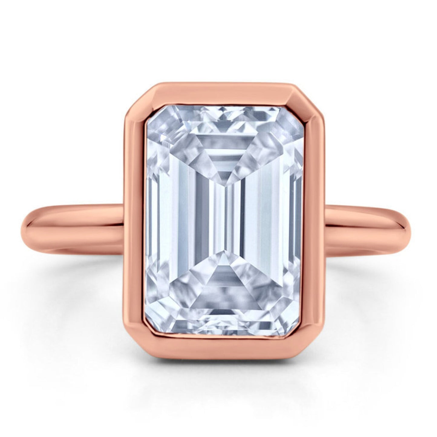 Emerald Cut Moissanite Diamond  Engagement Ring, Bezel Setting Ring, 14K Gold Ring