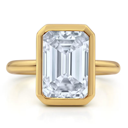 1.50 CT Emerald Cut Moissanite Diamond Engagement Ring, Bezel Setting Ring, 14K Gold Ring