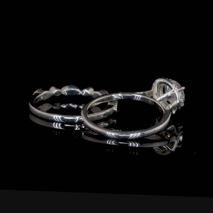 Halo Moissanite Ring Set, Bridal Engagement Ring Set, 14K White Gold Ring Set, Ring Set For Women