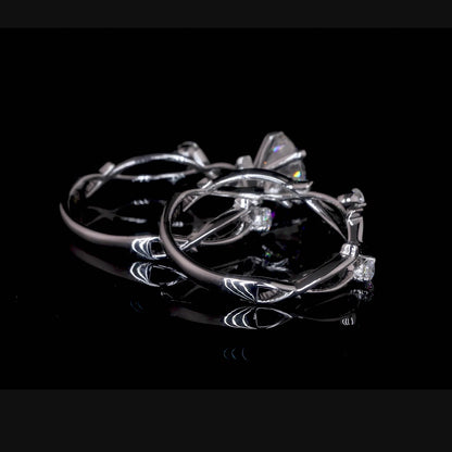 Moissanite Twig Ring, 1 CT Dainty Twig Engagement Set, Twig Wedding Ring Set, White Gold Branch Bridal Set, Nature Engagement Set