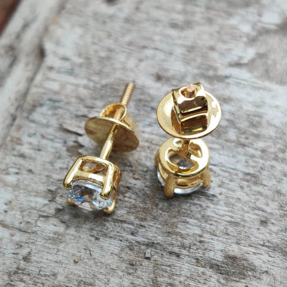 14K Solid Yellow Gold Stud Earrings With Moissanite / Anniversary Gift / Gift for Women / Birthday Present for Her