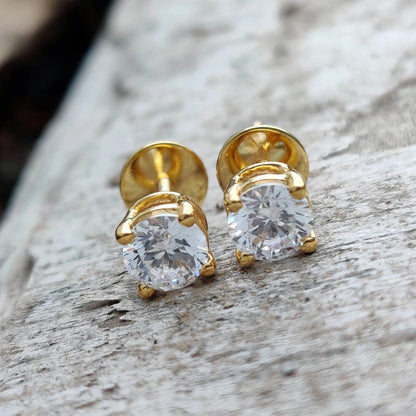 14K Solid Yellow Gold Stud Earrings With Moissanite / Anniversary Gift / Gift for Women / Birthday Present for Her