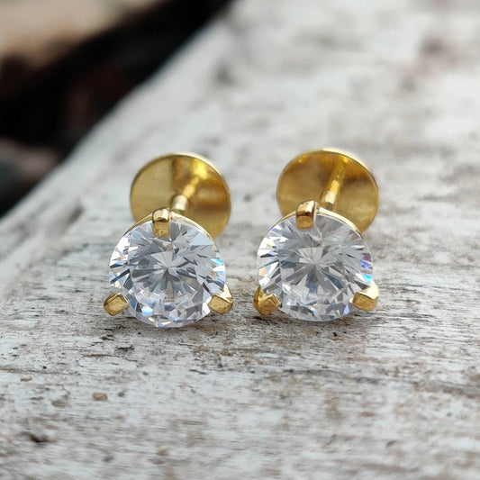 Round Moissanite Studs Earrings, Round Solitaire Earrings, Solid Gold Earring, Minimalist Stud Earring, Everyday Earrings
