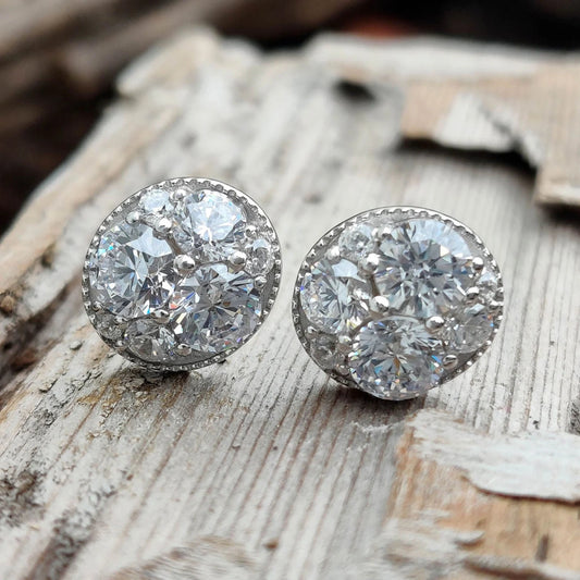 Cluster Moissanite Diamond Earrings, 4.00 TCW Colorless Round Brilliant Cut Moissanite Earrings, Bridesmaid Earring, Wedding Stud Earrings