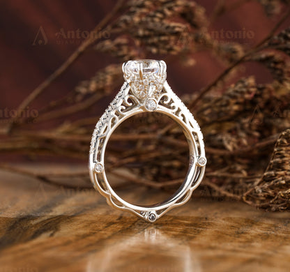 Round Lab Grown Diamond Art Deco Ring