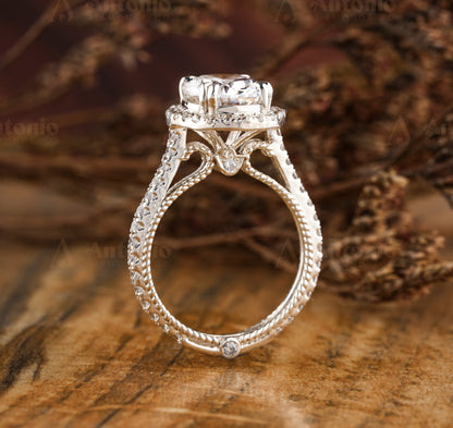 Unique Halo Oval Diamond Party Wear Ring