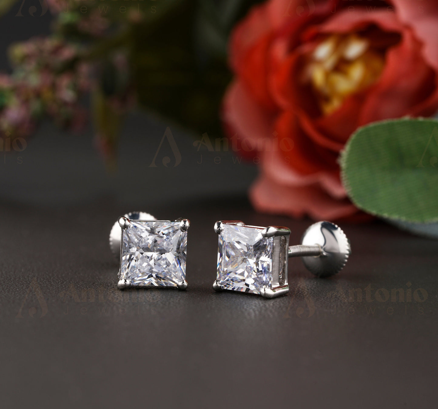Princess Cut Solitaire Stud Earrings