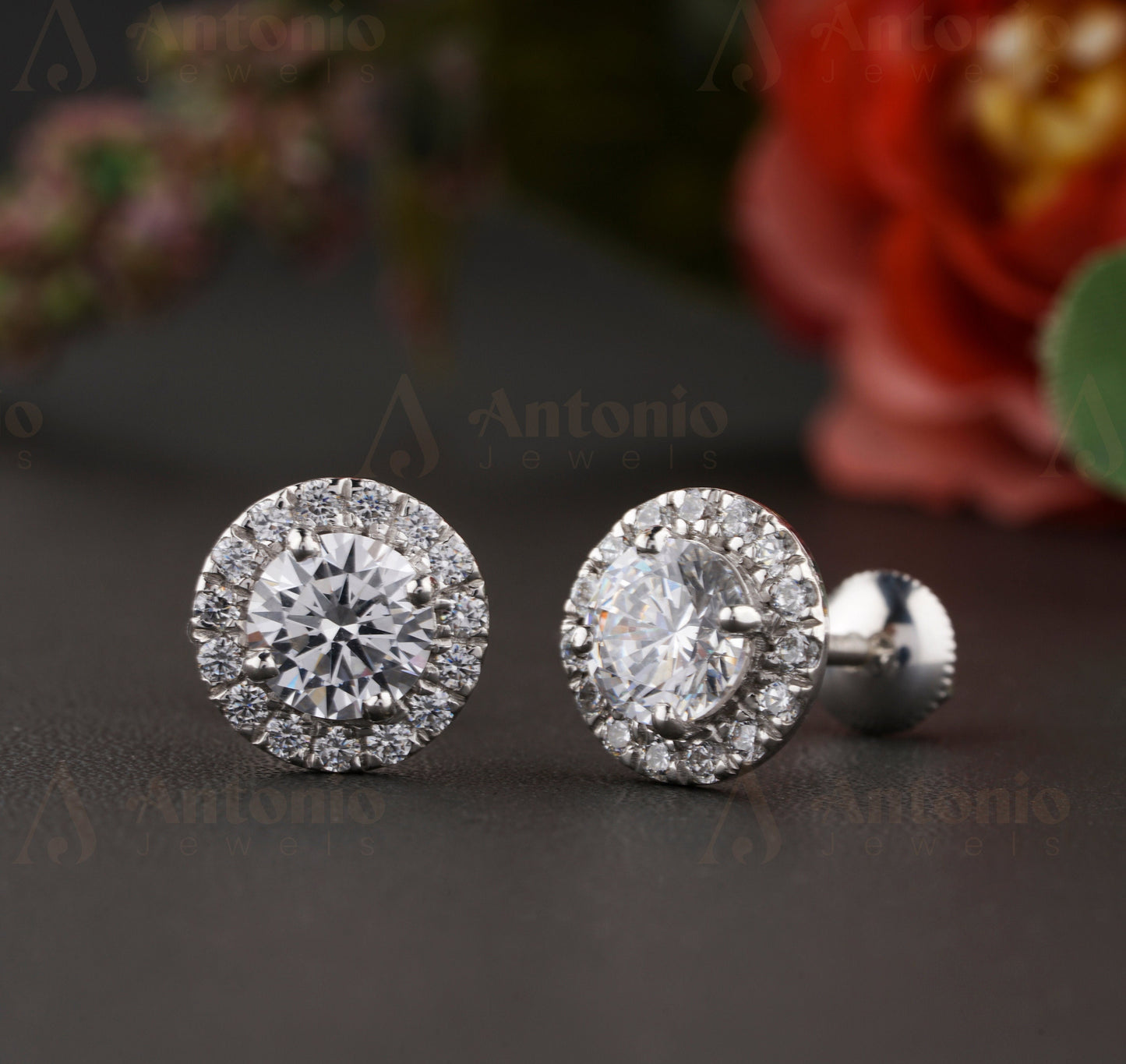 Halo Round Moissanite Stud Earrings