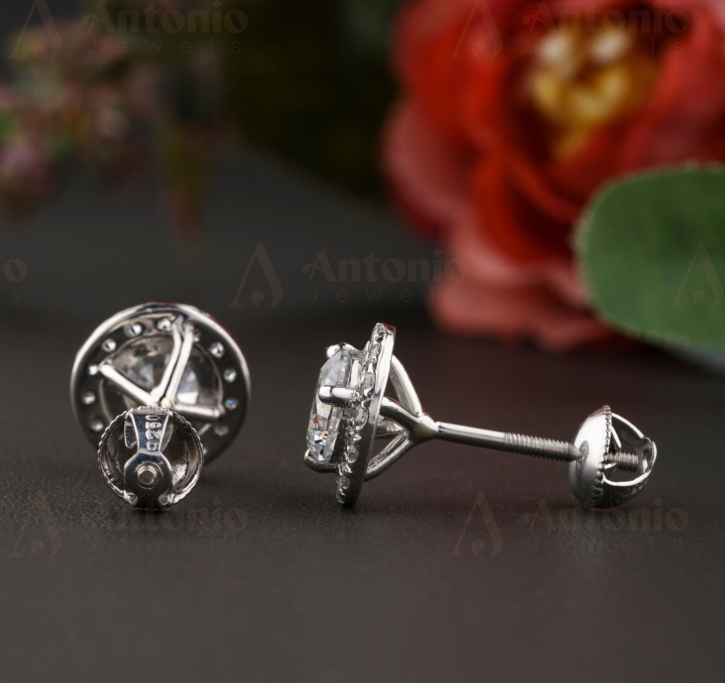 Halo Round Moissanite Stud Earrings