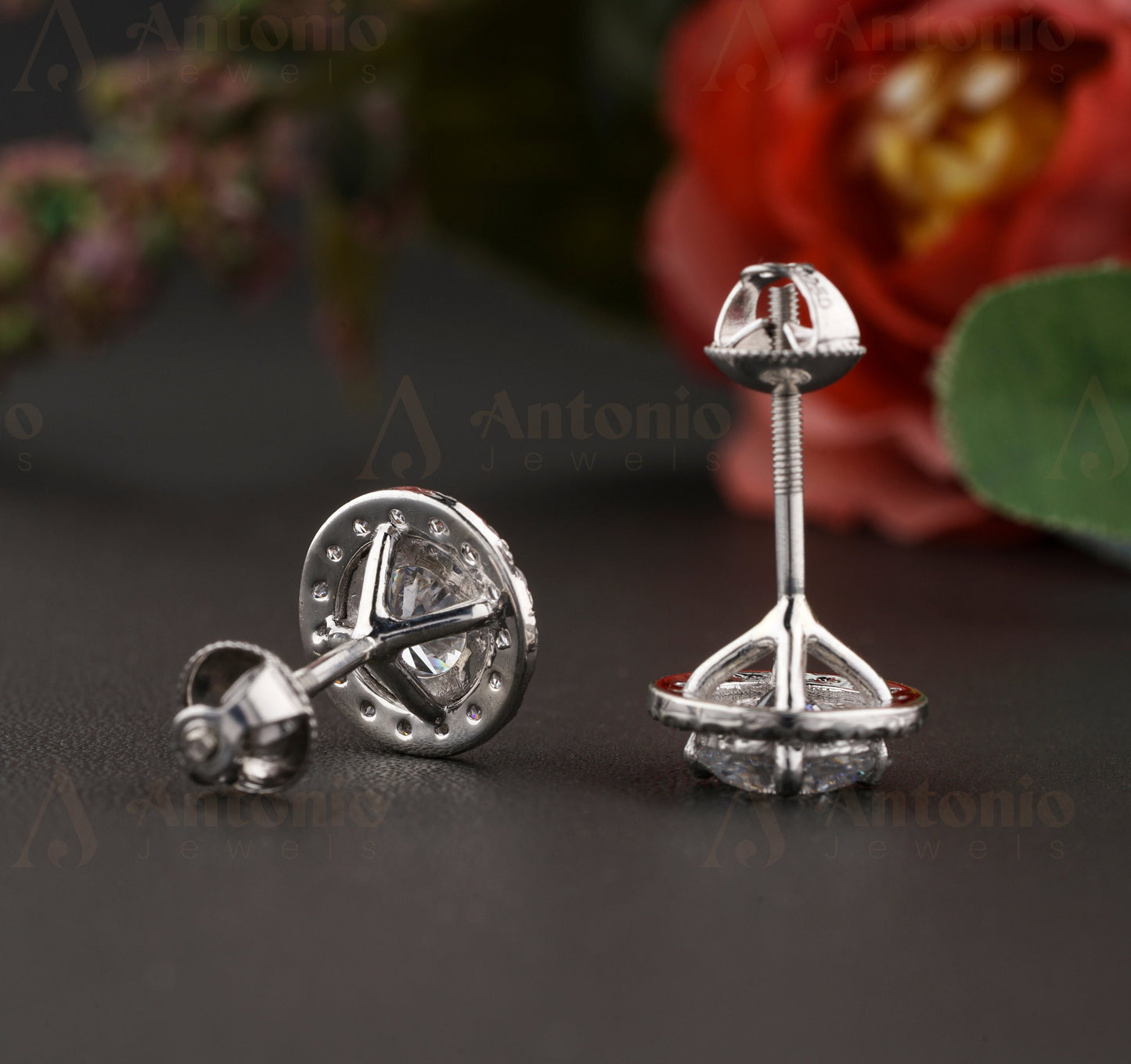 Halo Round Moissanite Stud Earrings
