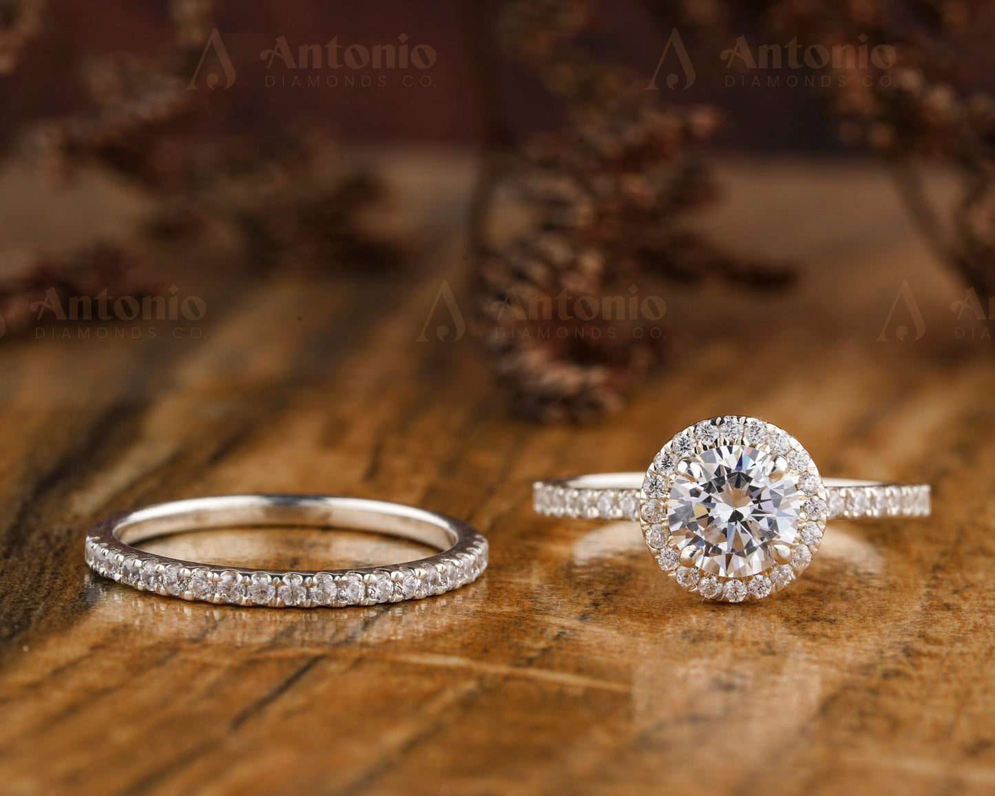 Round Lab Grown Diamond Halo Ring Set