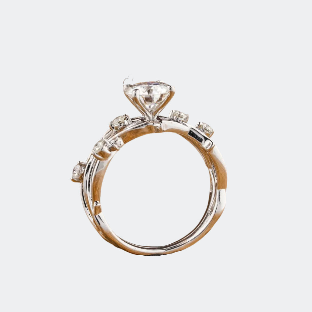 Nature Inspired Engagement Ring Set | Branch Design Diamond Bridal Set | Unique White Gold