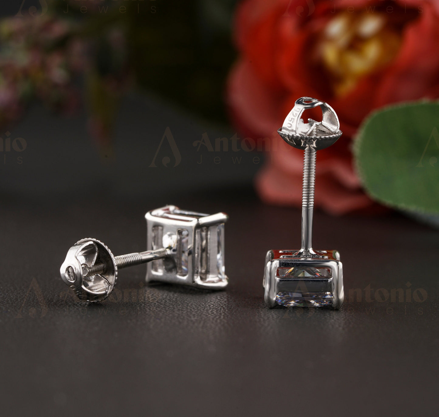 Princess Cut Solitaire Stud Earrings