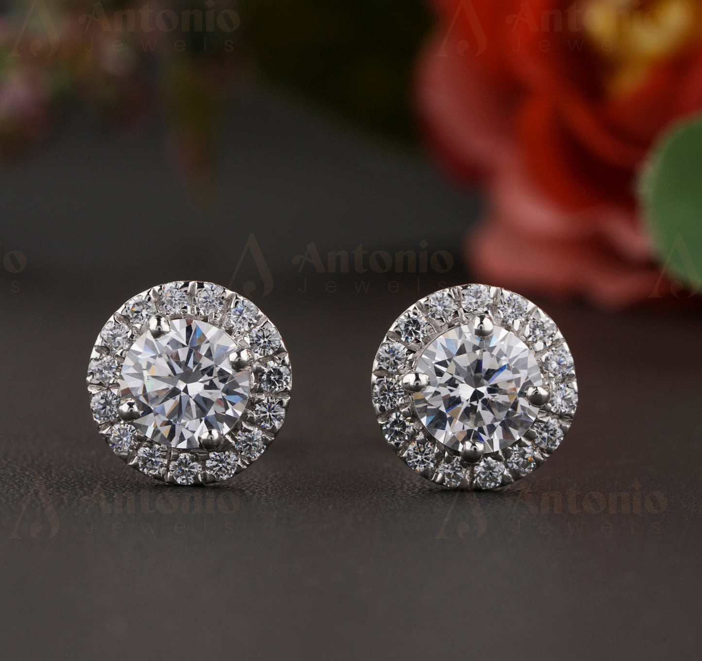 Halo Round Moissanite Stud Earrings