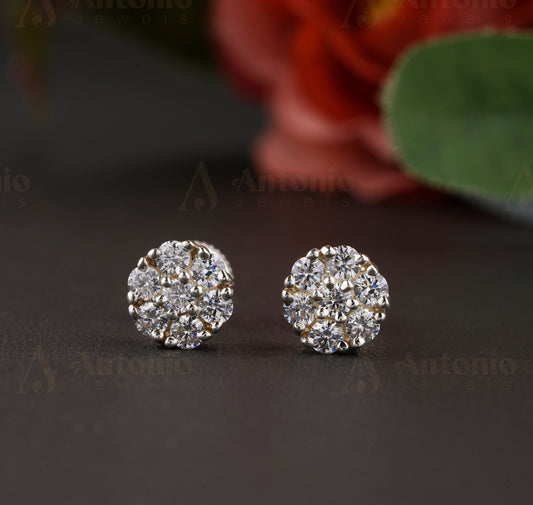 Daily Wear Earring, Certified VVS Halo Round Moissanite Stud Earrings, Screw back Earring, Sterling Silver Earring For Women