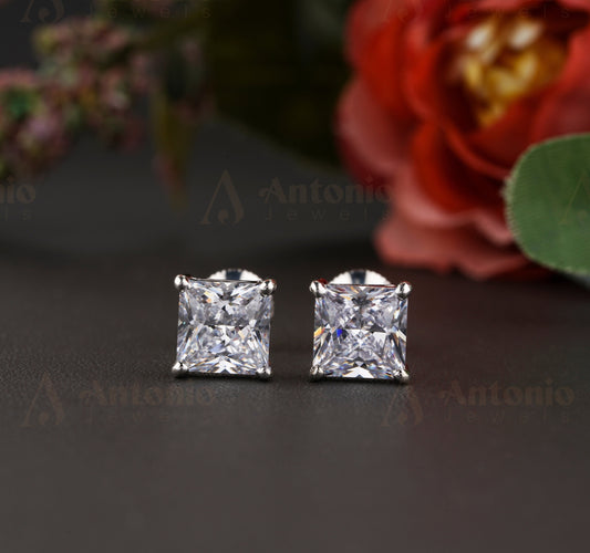 Princess Cut Solitaire Stud Earrings, Earring Fo Women, Gold Earring, Silver Earring, Simple Earring For Her